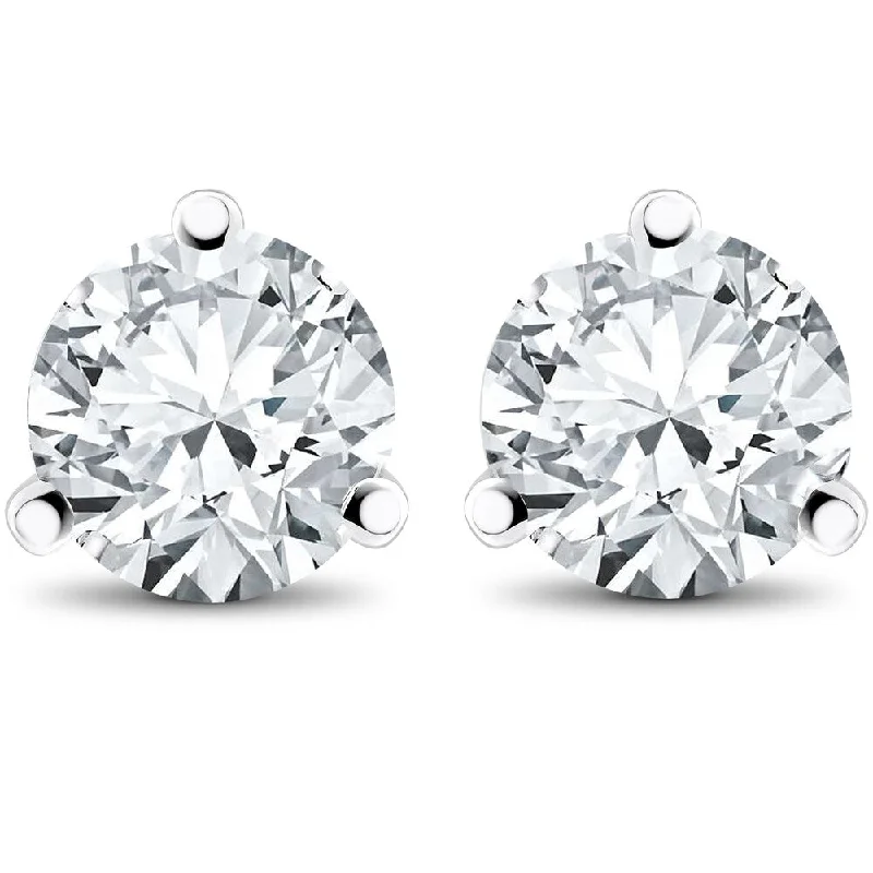 urban gold earrings-14k White, Yellow, or Rose Gold 1 1/2 ct TDW Diamond 3-Prong Martni Studs - White