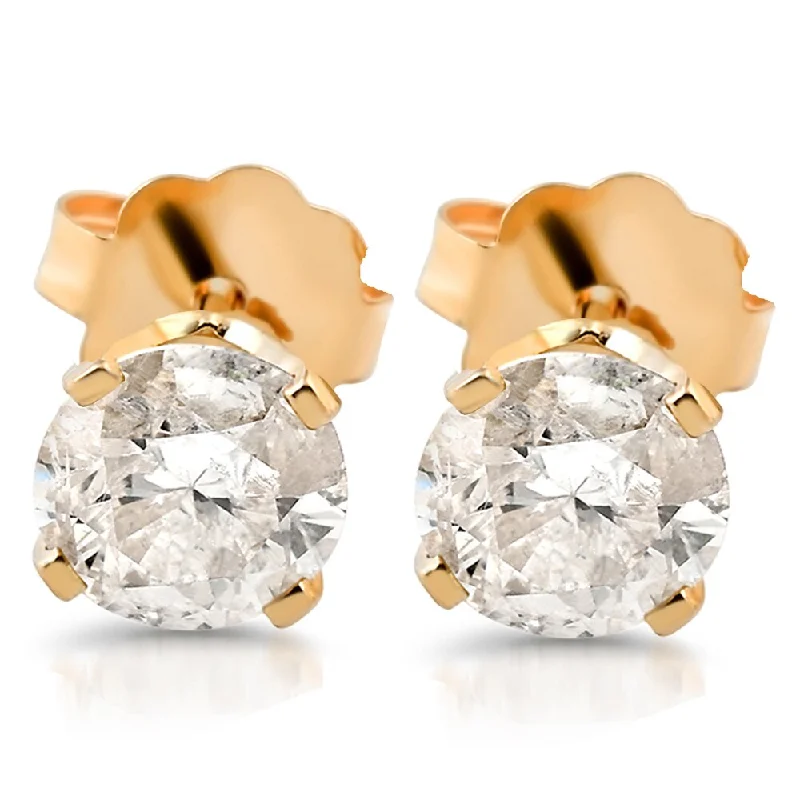 custom name earrings-14k Yellow Gold 1 1/2 ct TDW Diamond Studs - White