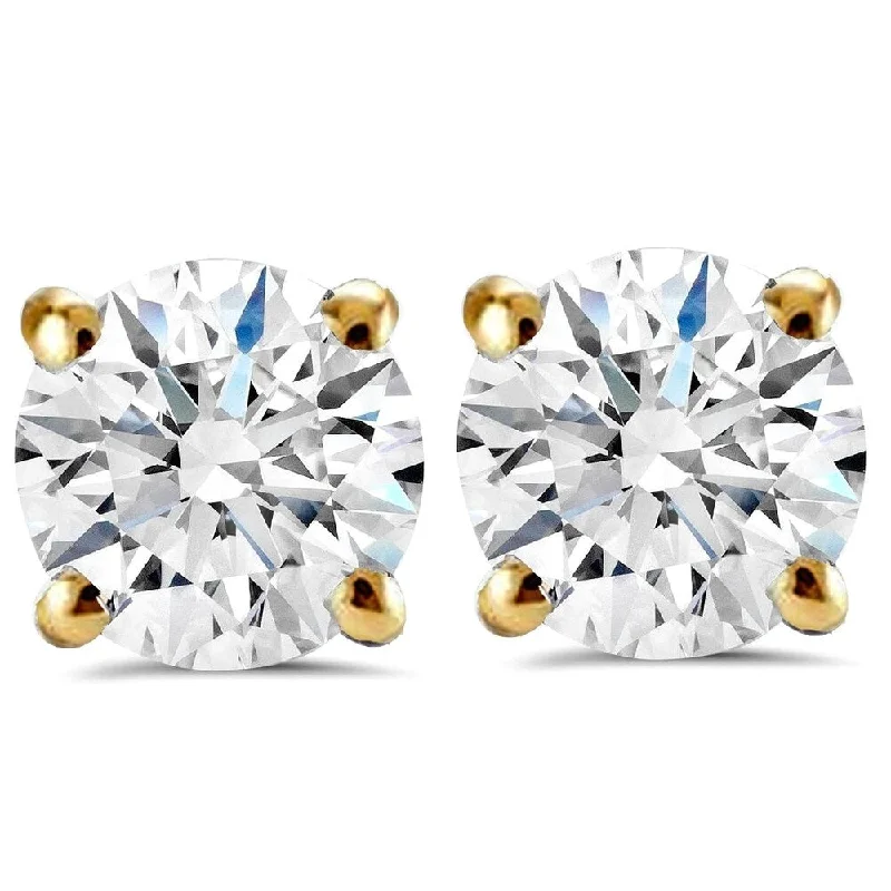 chiseled stud earrings-14K Yellow Gold 2 ct TDW Round Brilliant Cut Diamond Clarity Enhanced Studs (H-I,I1-I2) - White