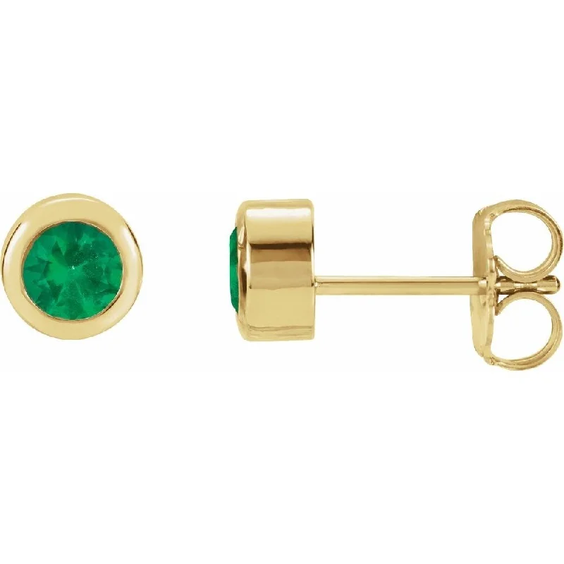 retro turquoise earrings-14k Yellow Gold 4 mm Round Chatham Created Emerald Birthstone Stud Earring for Women