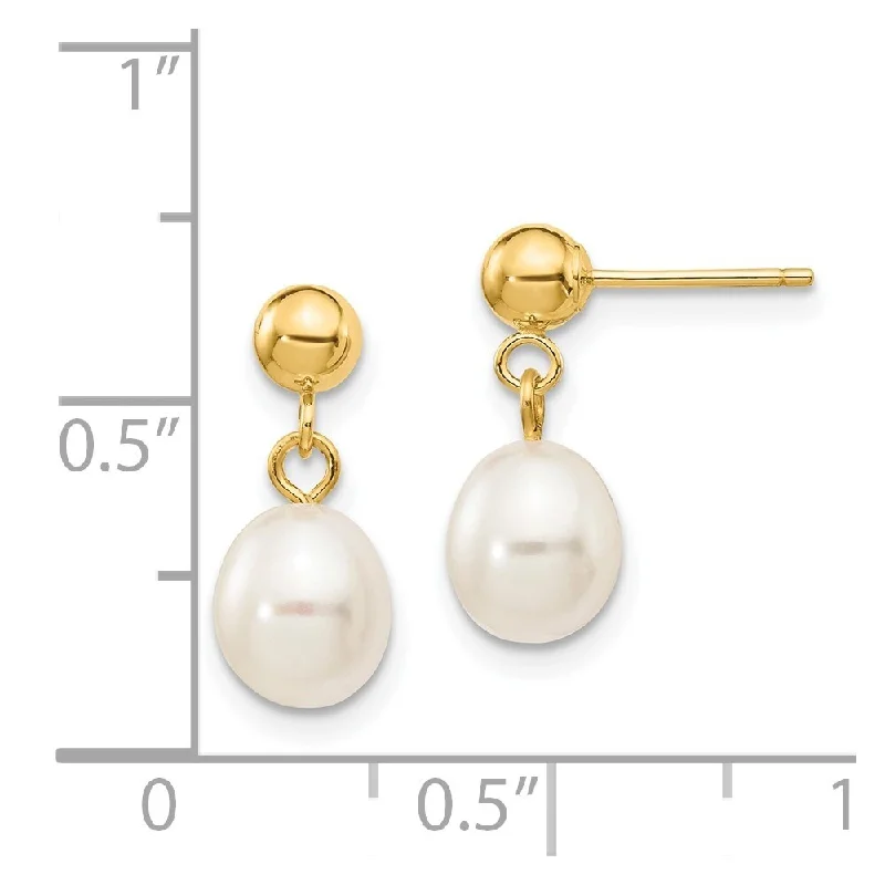 wanderlust chandelier earrings-14k Yellow Gold 6-7mm White Pearl Dangle Earrings (L-14 mm, W-6.5 mm)