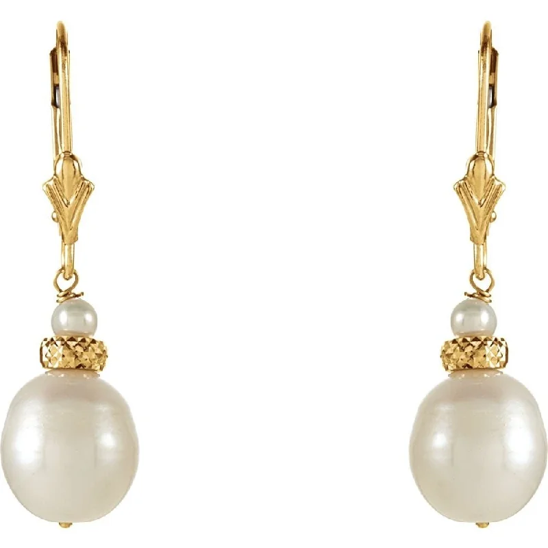 thin gemstone earrings-14k Yellow Gold Freshwater Cultured Pearl Dangle Earring for Women