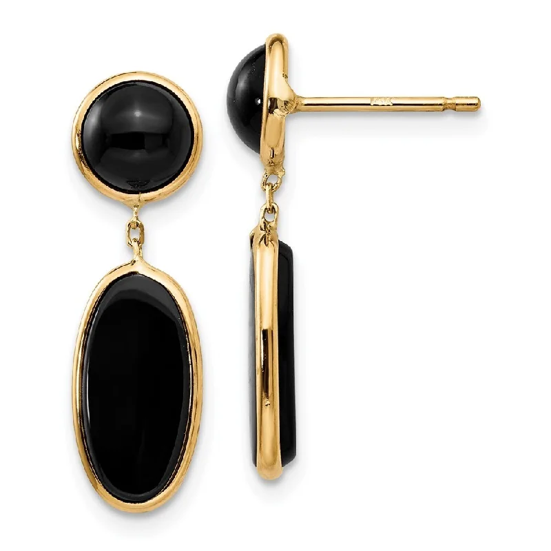 thin stud earrings-14k Yellow Gold Onyx Oval Dangle Earrings (L-25 mm, W-6 mm)