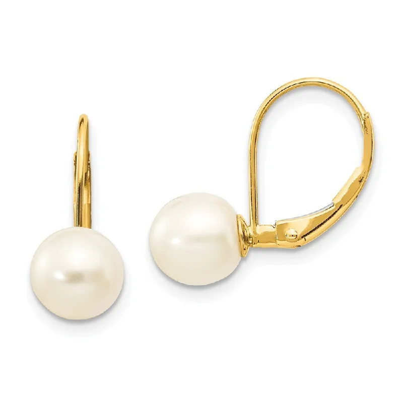 pewter stud earrings-14k Yellow Gold Pearl Lever back Earrings (L-17 mm, W-7.5 mm)