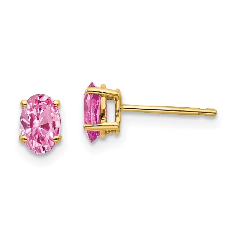 leafy-inspired stud earrings-14k Yellow Gold Pink Gemstone Earrings (L-6 mm, W-4 mm)