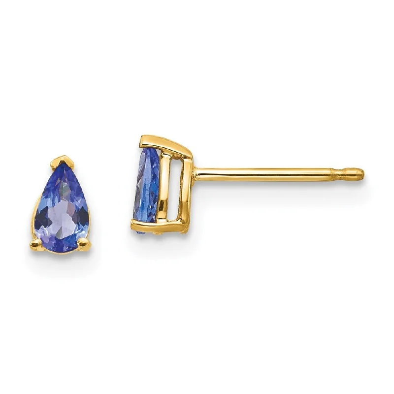 sapphire stud earrings-14k Yellow Gold Tanzanite Earrings (L-6 mm, W-3 mm)