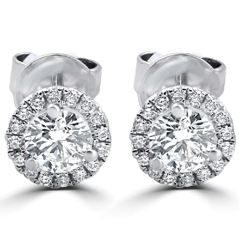 flow-shaped stud earrings-18k White Gold 1/2 ct TDW Diamond Halo Studs