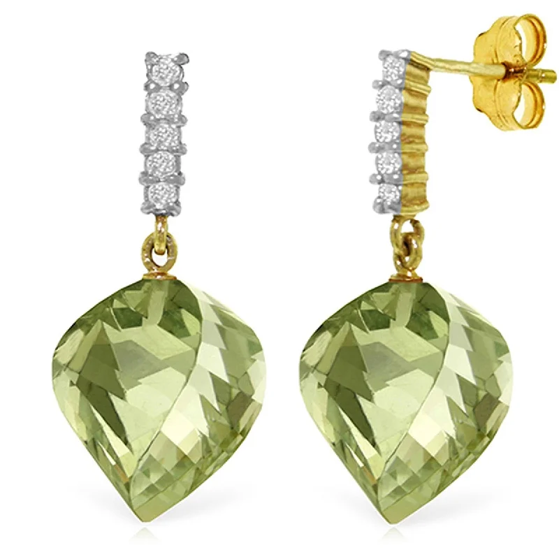 heavy statement earrings-26.15 Carat 14K Solid Gold Diamond Spiral Green Amethyst Earrings