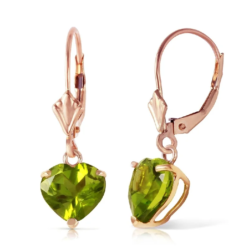 emerald healing earrings-3.25 Carat 14K Solid Rose Gold Leverback Earrings Natural Peridot