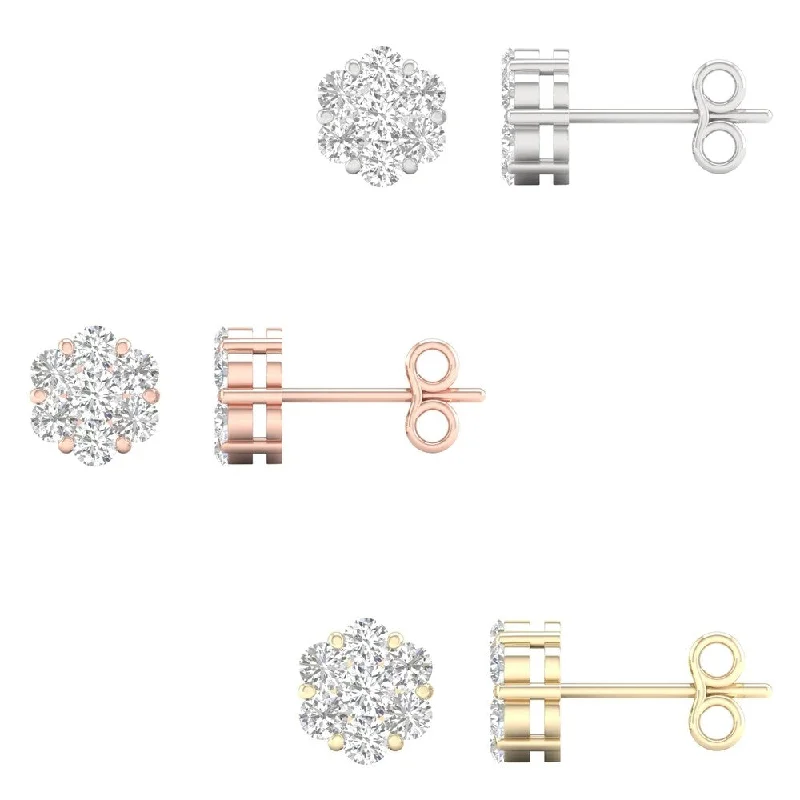 frond hoop earrings-3/4ct TDW Diamond Cluster Stud Earrings in 10k Gold by De Couer