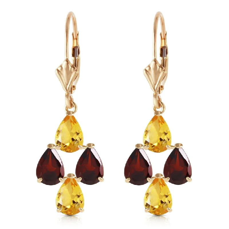 frond drop earrings-3.9 Carat 14K Solid Gold First Love Citrine Garnet Earrings