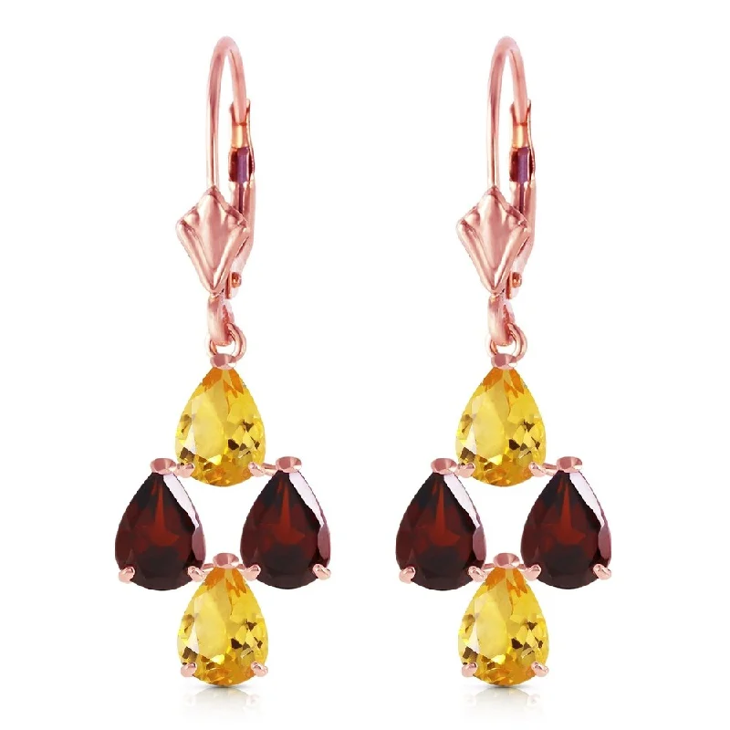 rose gold flow earrings-3.9 CTW 14K Solid Rose Gold Autumn Citrine Garnet Earrings