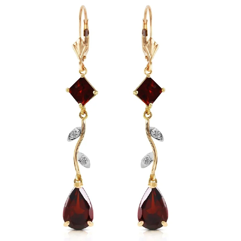 ten-gem stud earrings-3.97 Carat 14K Solid Gold Chandelier Earrings Diamond Garnet