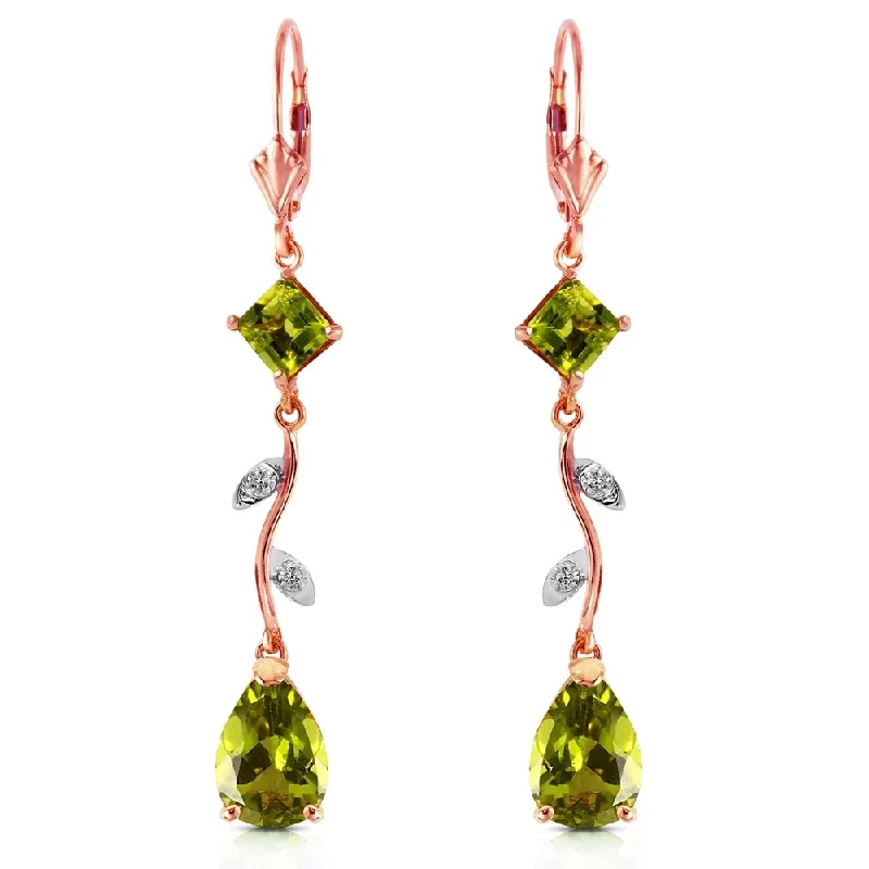 chiseled silver earrings-3.97 Carat 14K Solid Rose Gold Chandelier Earrings Diamond Peridot