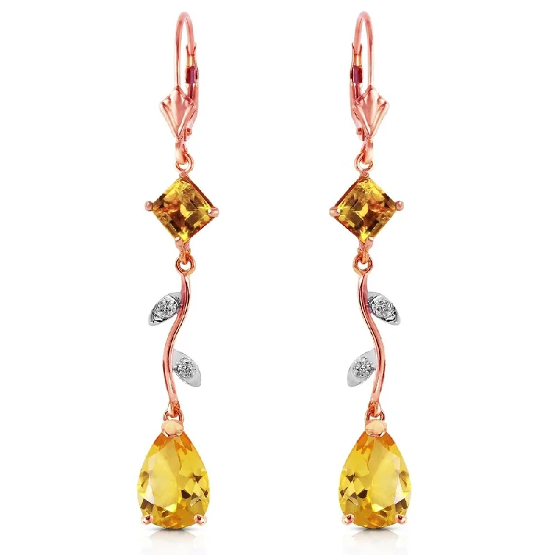 chiseled silver earrings-3.97 CTW 14K Solid Rose Gold Chandelier Earrings Diamond Citrine