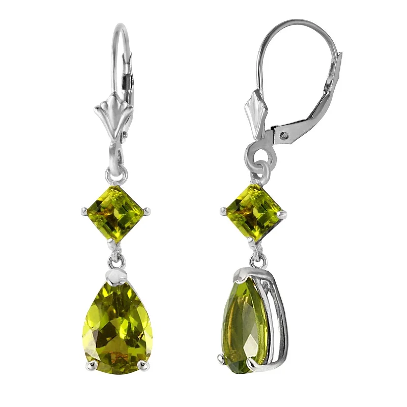 bendable silver earrings-4.5 Carat 14k Solid Gold Green Peridot Gemstone Dangle Earrings