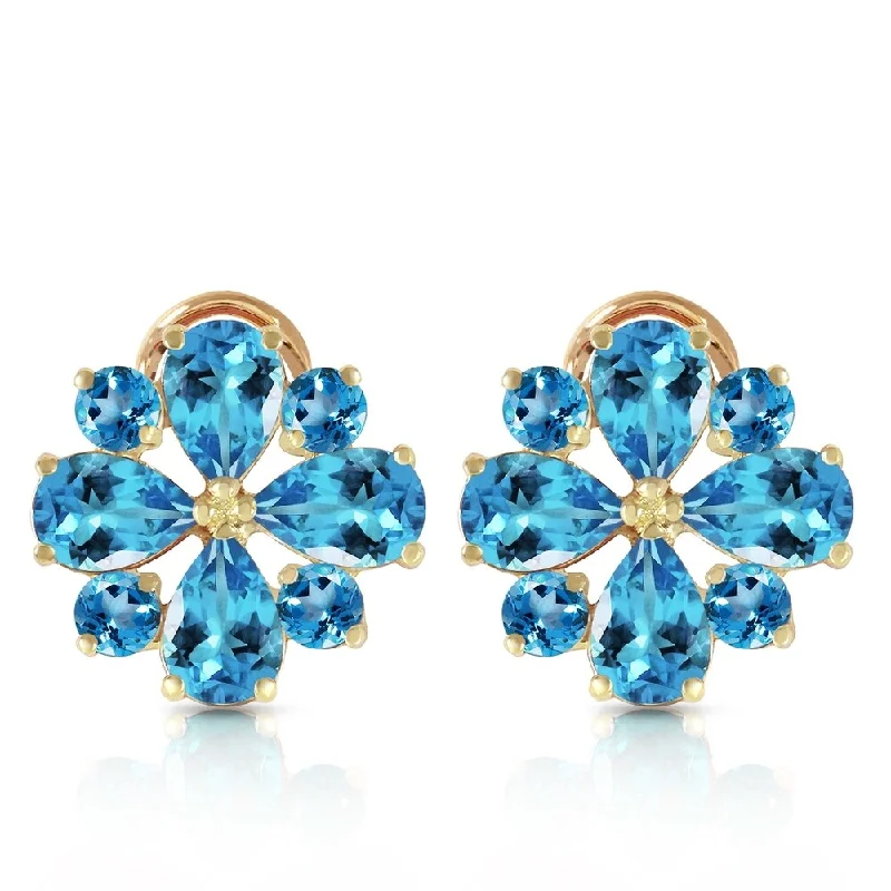 uncut gold earrings-4.85 Carat 14K Solid Gold Fiore Blue Topaz Earrings