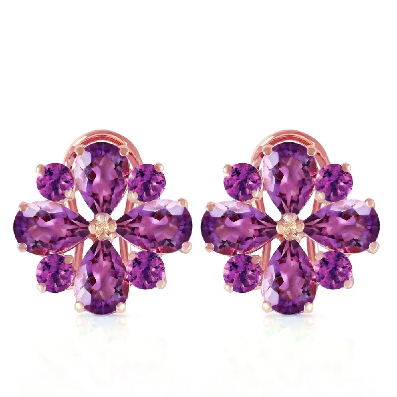 bendable drop earrings-4.85 Carat 14K Solid Rose Gold Flower Amethyst Earrings