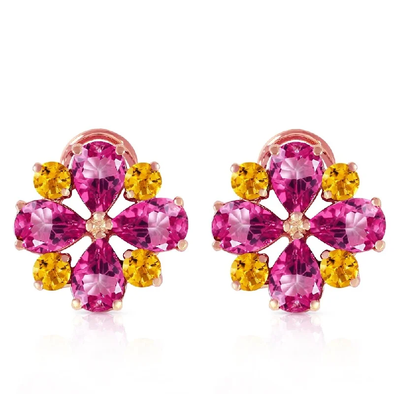 frond sapphire earrings-4.85 Carat 14K Solid Rose Gold French Clips Earrings Pink Topaz Citrine