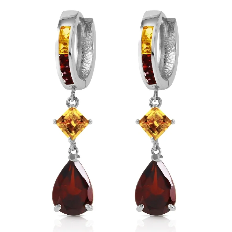 flow-shaped charm earrings-5.15 Carat 14K Solid White Gold Huggie Earrings Dangling Garnet Citrine