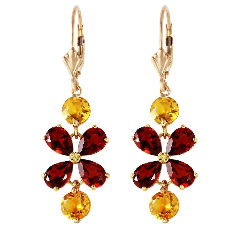 stamped love earrings-5.32 Carat 14K Solid Gold Chandelier Earrings Garnet Citrine