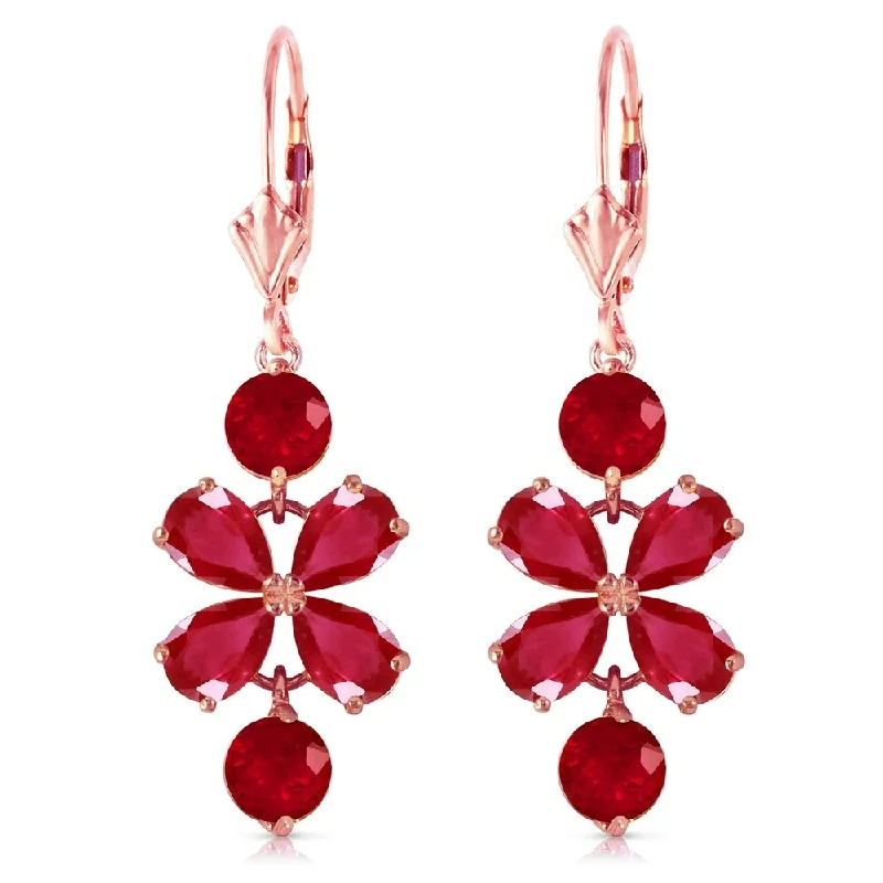 bendable birthstone earrings-5.32 CTW 14K Solid Rose Gold Chandelier Earrings Natural Ruby