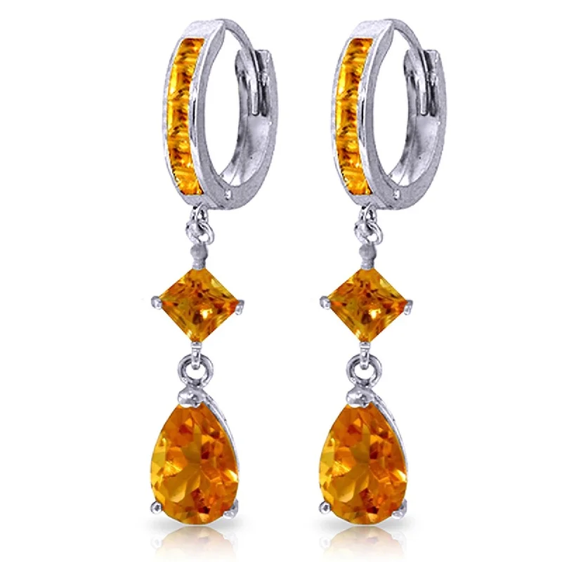 uncut silver earrings-5.62 Carat 14K Solid Gold Huggie Earrings Dangling Citrine Gemstone