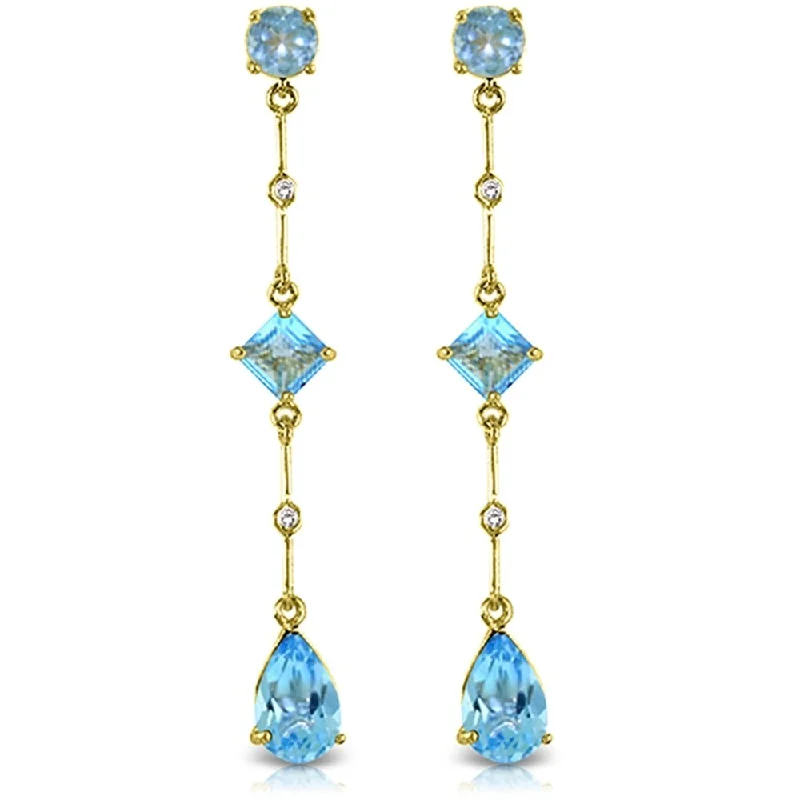 flow-shaped hoop earrings-6.06 Carat 14K Solid Gold Chandelier Earrings Diamond Blue Topaz