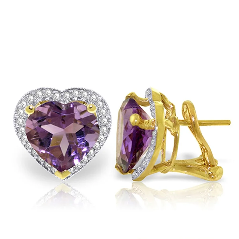 urban angular earrings-6.48 Carat 14K Solid Gold Natural Heart Amethyst Diamond Earrings