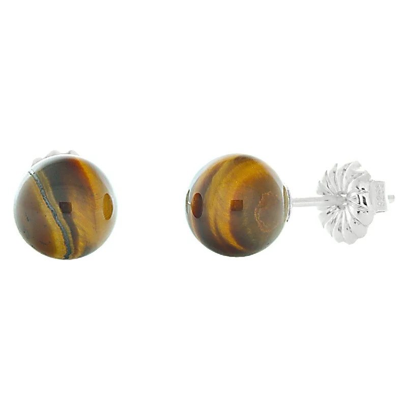 vibrant gold earrings-6mm Tigers Eye Ball Stud Earrings Sterling Silver