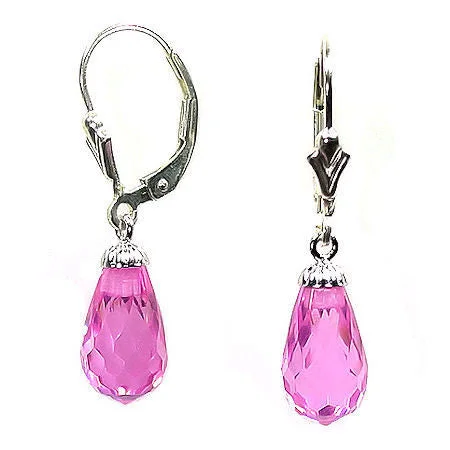 pearl braided earrings-7.0ct, 12mm Pink Sapphire Briolette Leverback Earrings 925 Silver