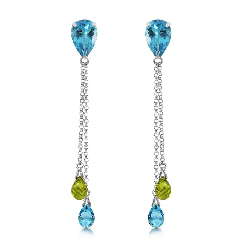 frond stamped earrings-7.5 Carat 14K Solid White Gold Chandelier Earrings Blue Topaz Peridot