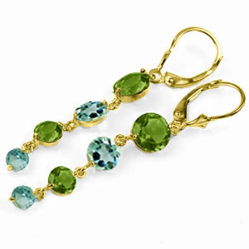 braided drop earrings-7.8 Carat 14K Solid Gold Chandelier Earrings Peridot Blue Topaz