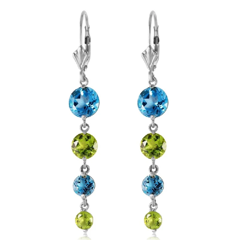 little letter earrings-7.8 Carat 14K Solid White Gold Delightful Notes Blue Topaz Peridot Earrings