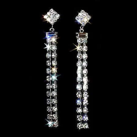 stamped letter earrings-75mm Fine Lines 2 Row Duster Crystal Rhinestone Earrings