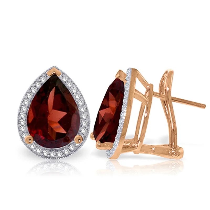 leafy-inspired stud earrings-8.12 Carat 14K Solid Gold French Clips Earrings Diamond Garnet