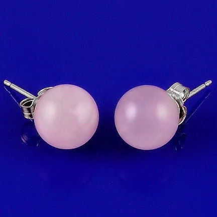 flow-shaped earrings-8mm Rose Quartz Ball Stud Earrings 14K White Gold