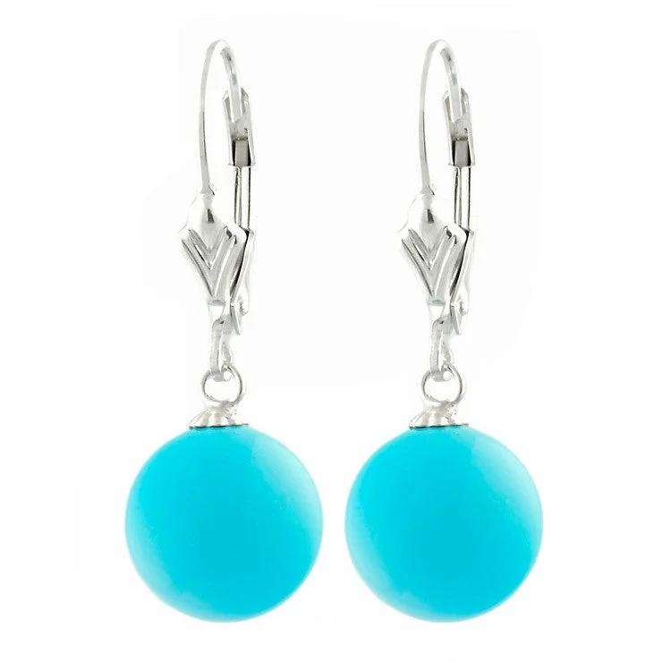 chiseled silver earrings-8mm Sleeping Beauty Turquoise Ball Leverback Earrings 925 Silver