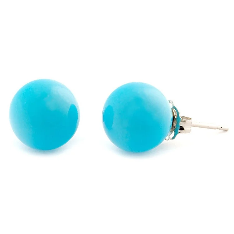 thin drop earrings-8mm Sleeping Beauty Turquoise Ball Stud Earrings 14K White Gold