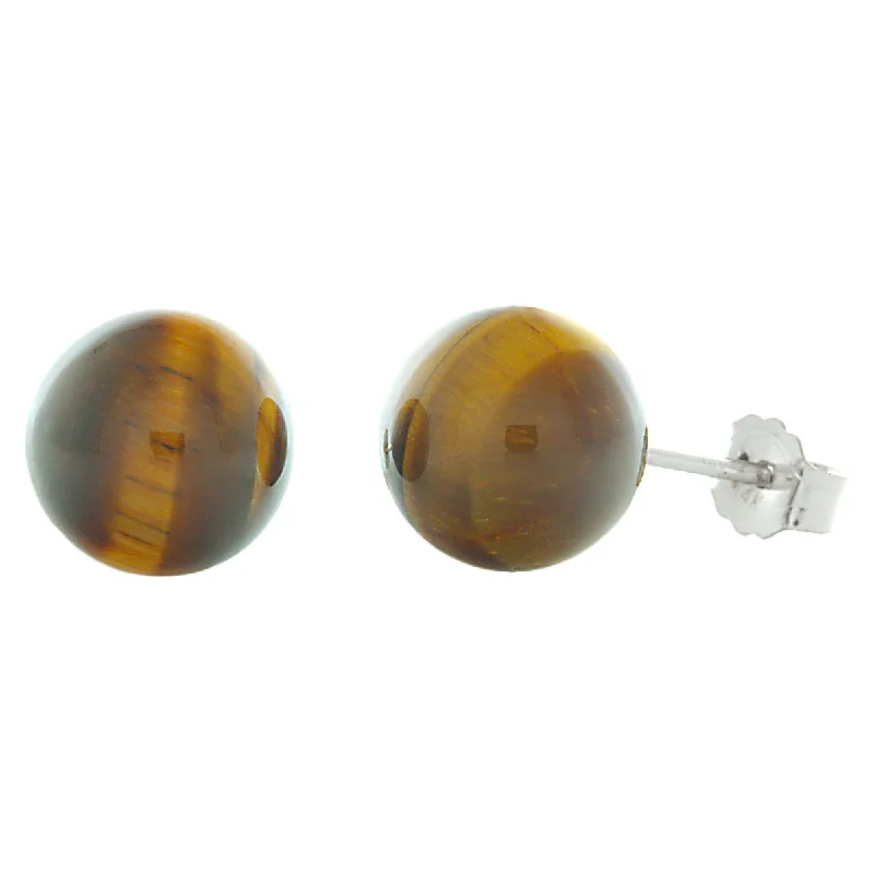 retro-style earrings-8mm Tigers Eye Ball Stud Earrings 14K White Gold