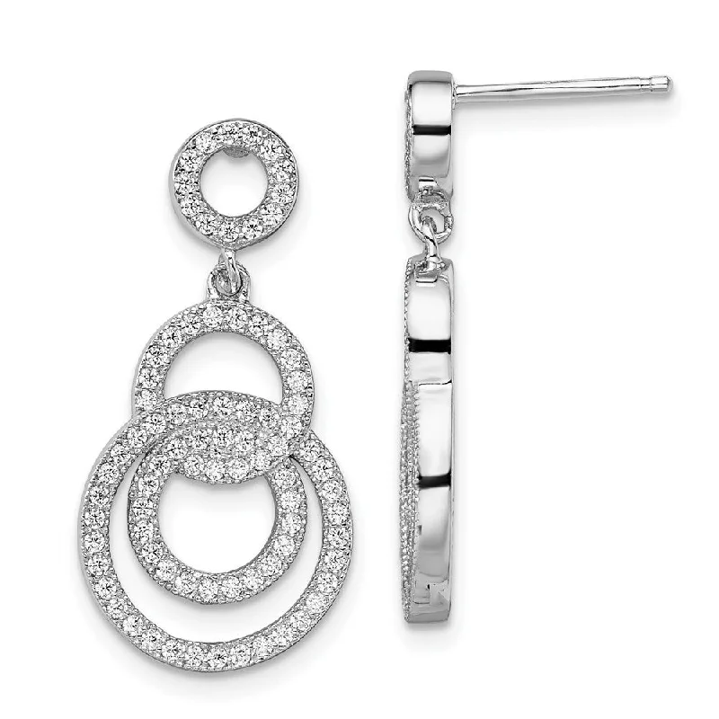 pearl knotted earrings-925 Sterling Silver CZ and Brilliant Embers Circle Dangle Earrings (L-27 mm, W-14 mm)