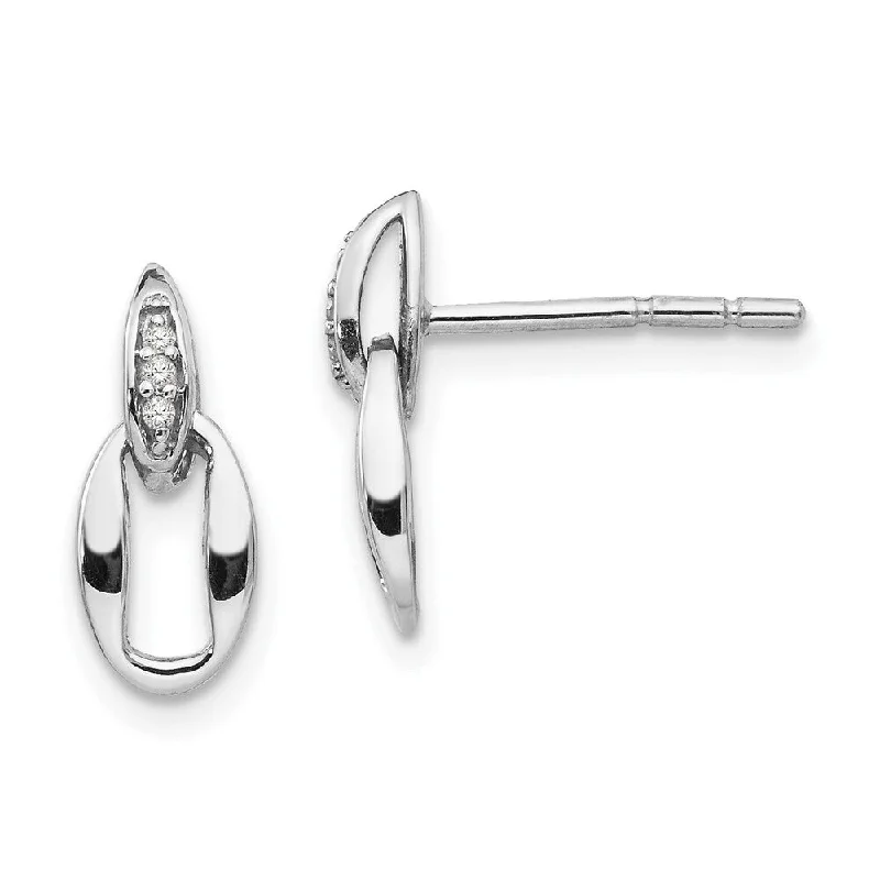 flow-shaped earrings-925 Sterling Silver Diamond Earrings (L-9 mm, W-6 mm)