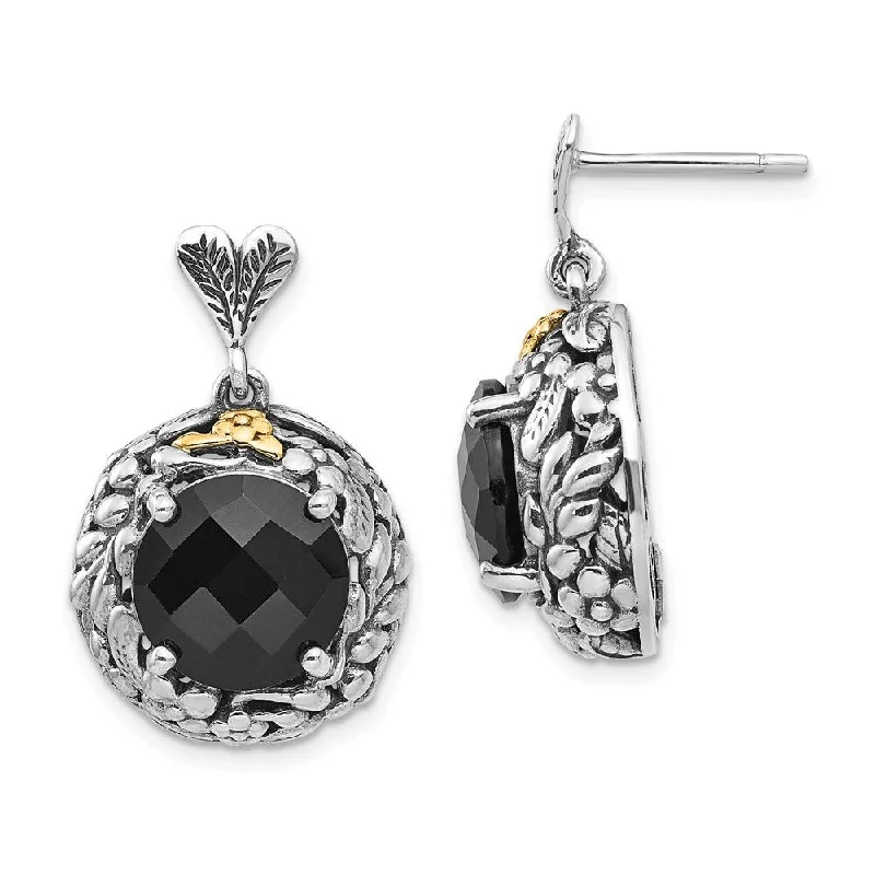 urban angular earrings-925 Sterling Silver Gold Plated Onyx Dangle Earrings (L-26 mm, W-16 mm)