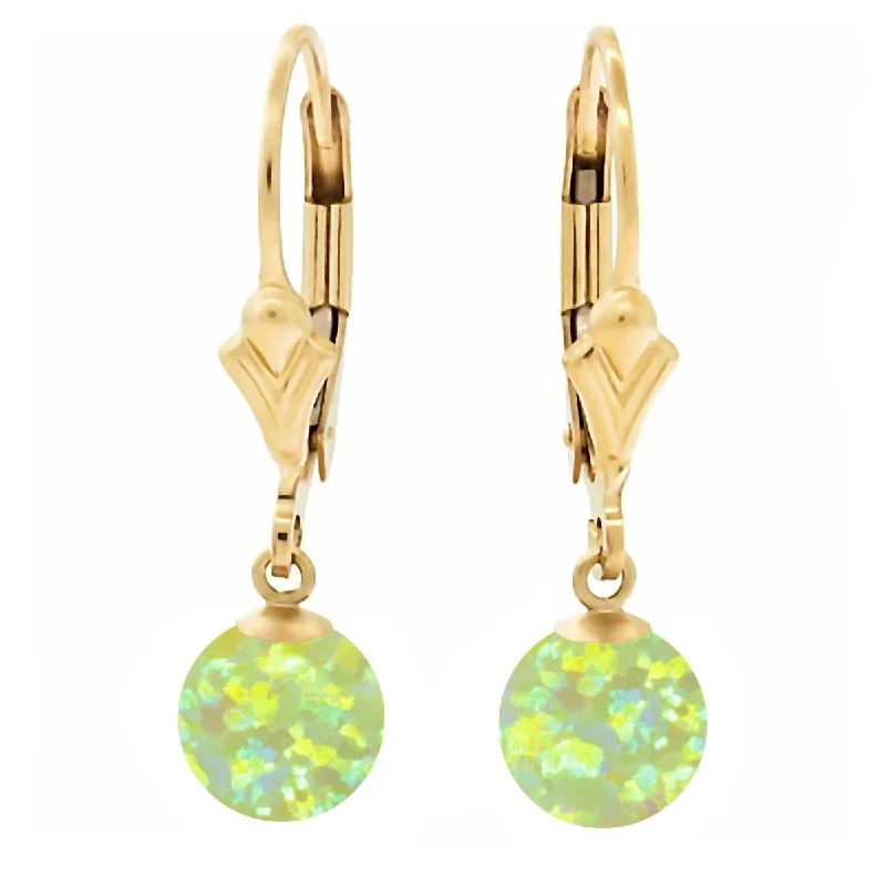 stamped monogram earrings-Aileen: Lime Green Created Australian Opal Ball Drop Leverback Earrings 14-20 Gold Filled