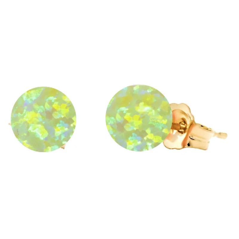 bendable silver earrings-Aileen: Lime Green Created Australian Opal Ball Stud Earrings 14-20 Gold Filled