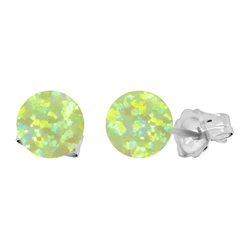 garnet chandelier earrings-Aileen: Lime Green Created Australian Opal Ball Stud Earrings 14k White Gold