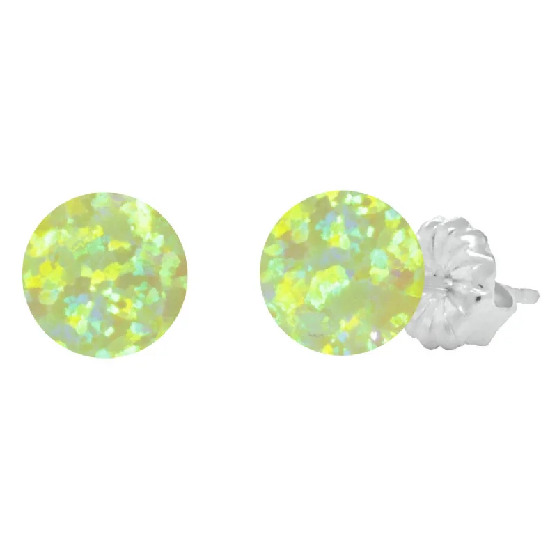 tarnished gold earrings-Aileen: Lime Green Created Australian Opal Ball Stud Earrings 925 Sterling Silver