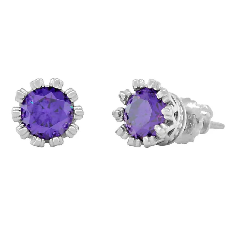 rose gold flow earrings-Alexandra: 6mm, 1.5ct Amethyst Ice CZ Crown Set Screw Back Earrings