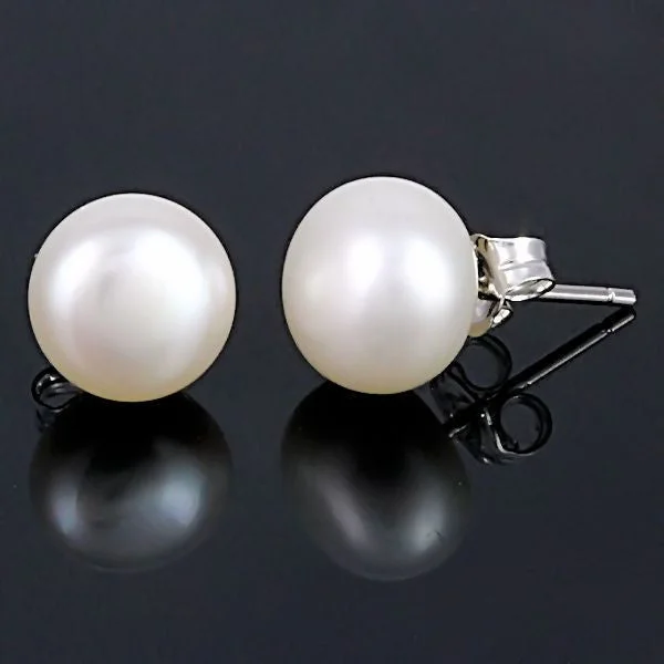 bendable birthstone earrings-Alida: 10mm Natural White Freshwater Pearl Stud Earrings 925 Silver