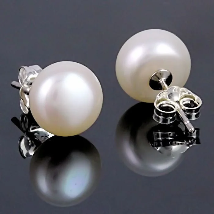 wanderlust aquamarine earrings-Alida: 11mm Natural White Freshwater Pearl Stud Earrings 925 Silver